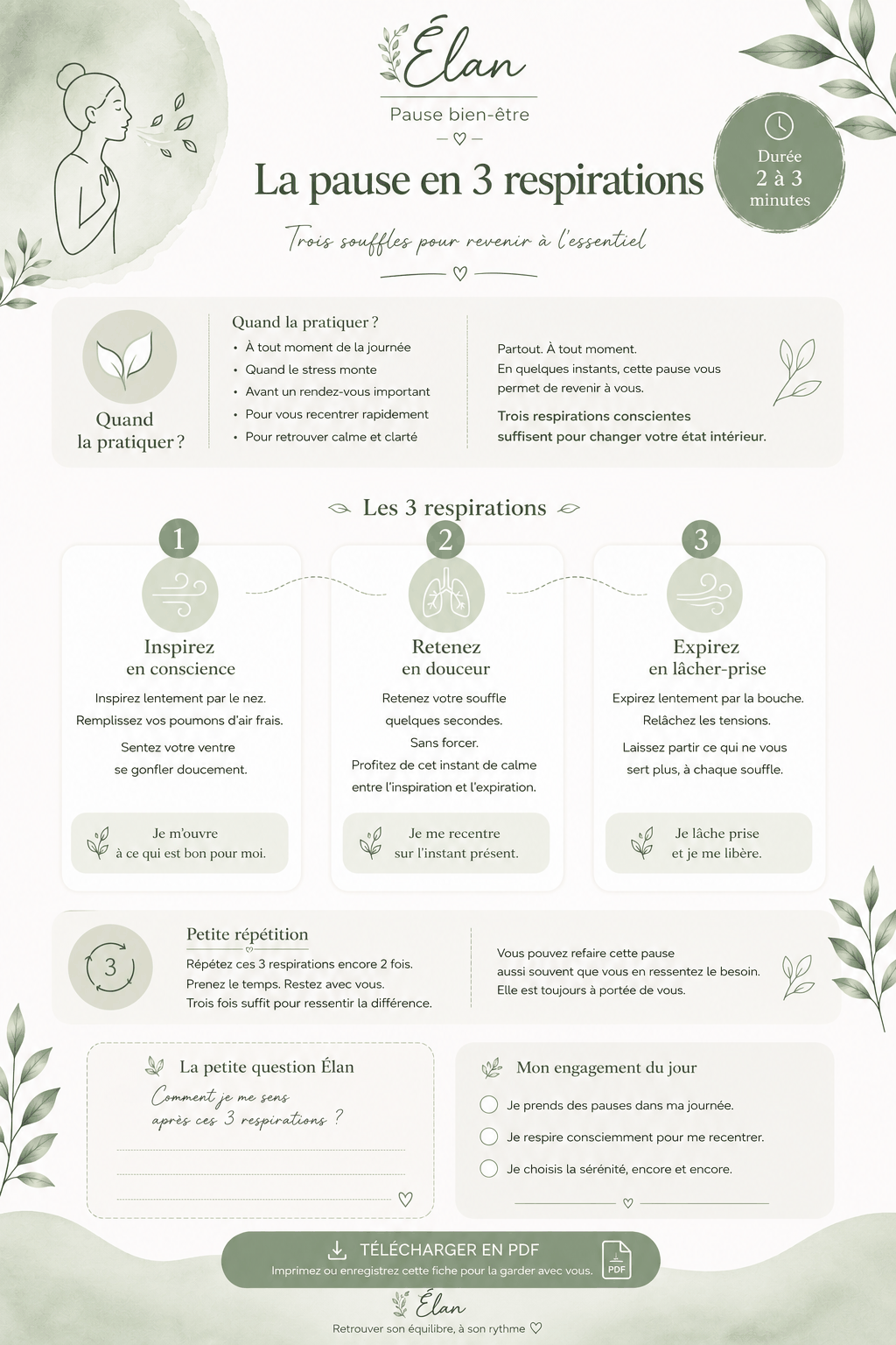 Fiche illustrée de la pause en trois respirations
